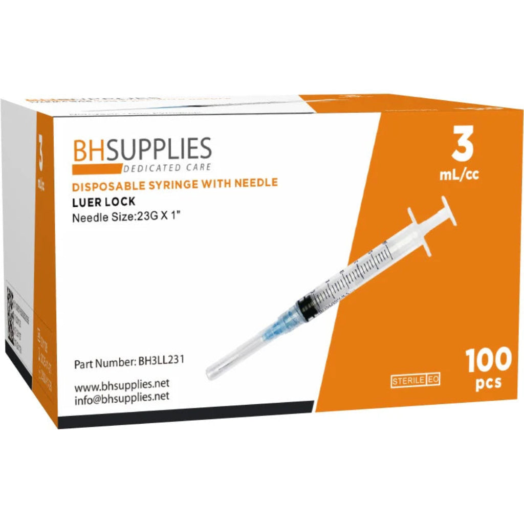Syringe with Attached Needle - 3 mL LL -23G 1" Box of 100