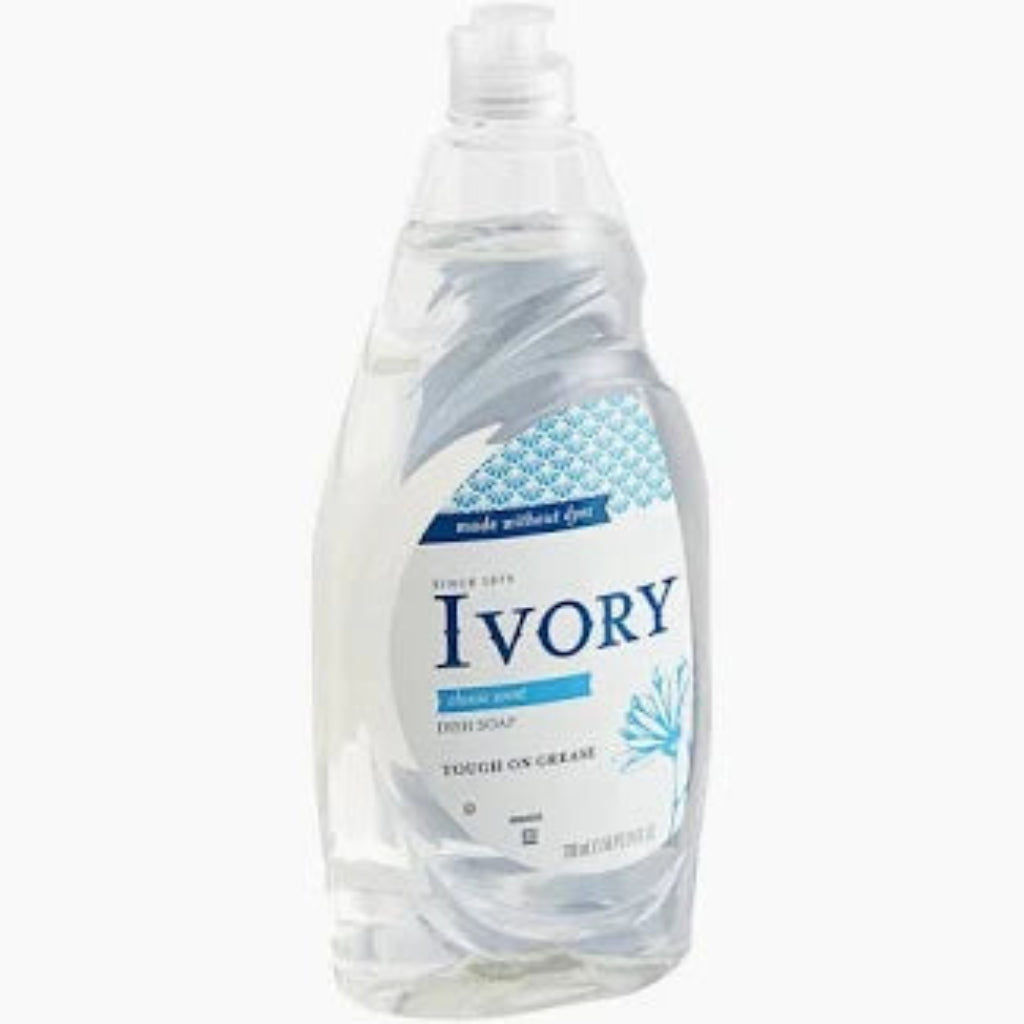 Ivory Dishwashing Liquid, 24 oz bottle with ergonomic design and easy-pour spout, ideal for gentle equine care and cleaning.