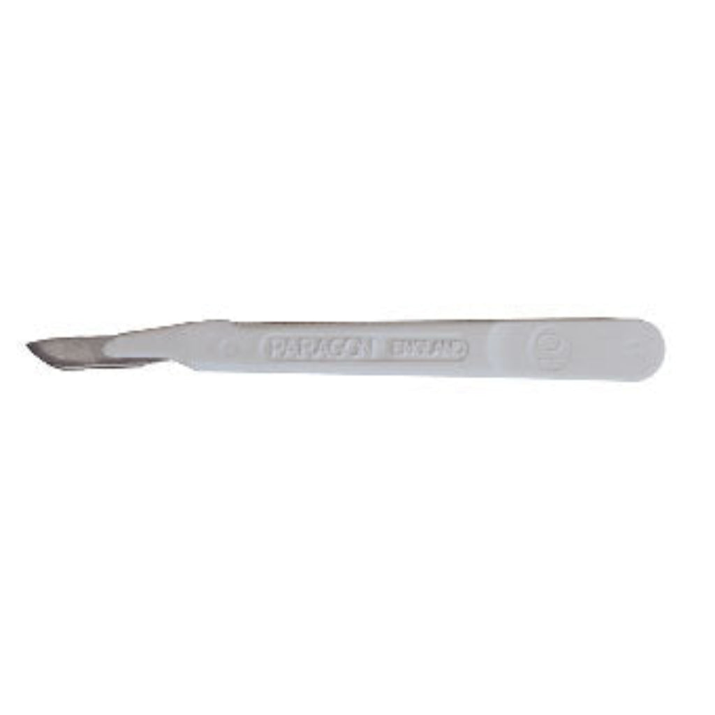 A single disposable stainless steel scalpel with a #22 blade, with 'PARAGON' branding on the handle.