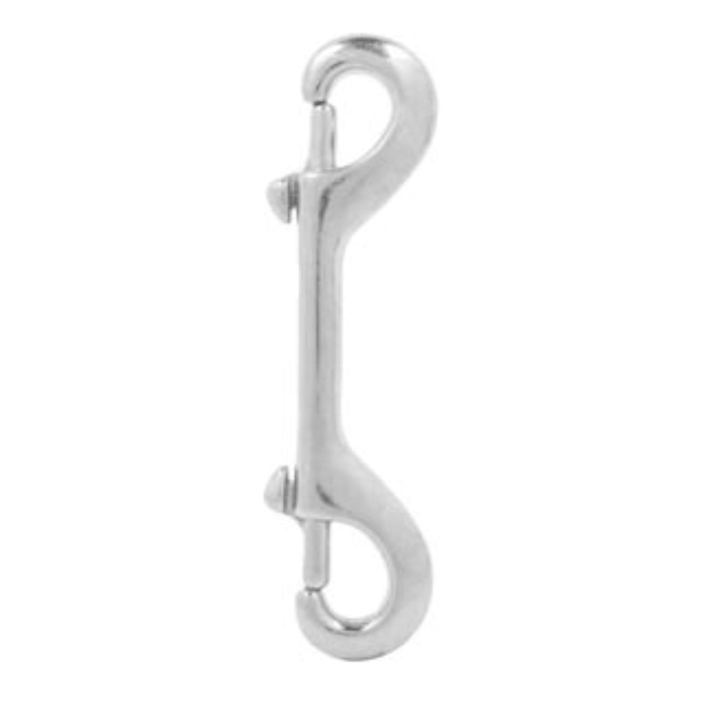 A nickel-plated die-cast zinc double-End Bolt Snap Hook.