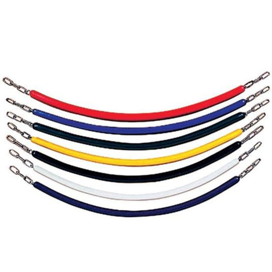 Set of colorful braided jump leads on a white background