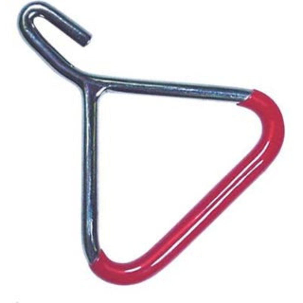 Red and silver metal clip on a white background