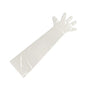 Clear plastic gloves in a packaging sleeve on a white background