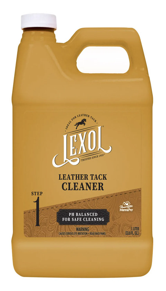 Image of a 1-liter bottle of Lexol® Leather Cleaner, Step 1. Designed for safe cleaning, it features a high foaming, pH-balanced formula.