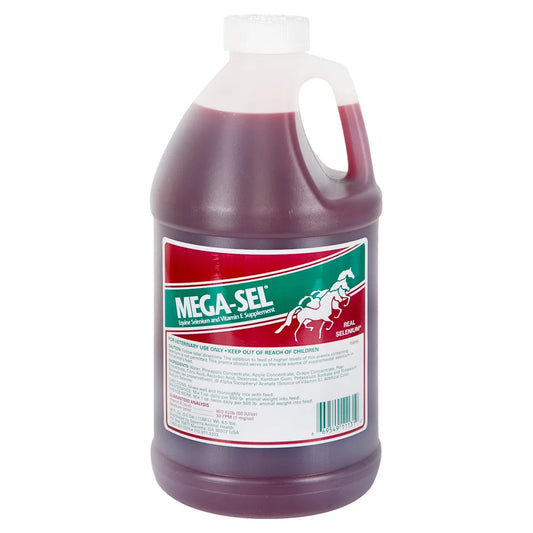 Mega-Sel Equine Sore Muscle Supplement, 1 Gallon bottle; aids selenium and vitamin E absorption for horses, liquid form.